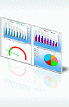 Sample dashboard, with charts of Lotus Notes data